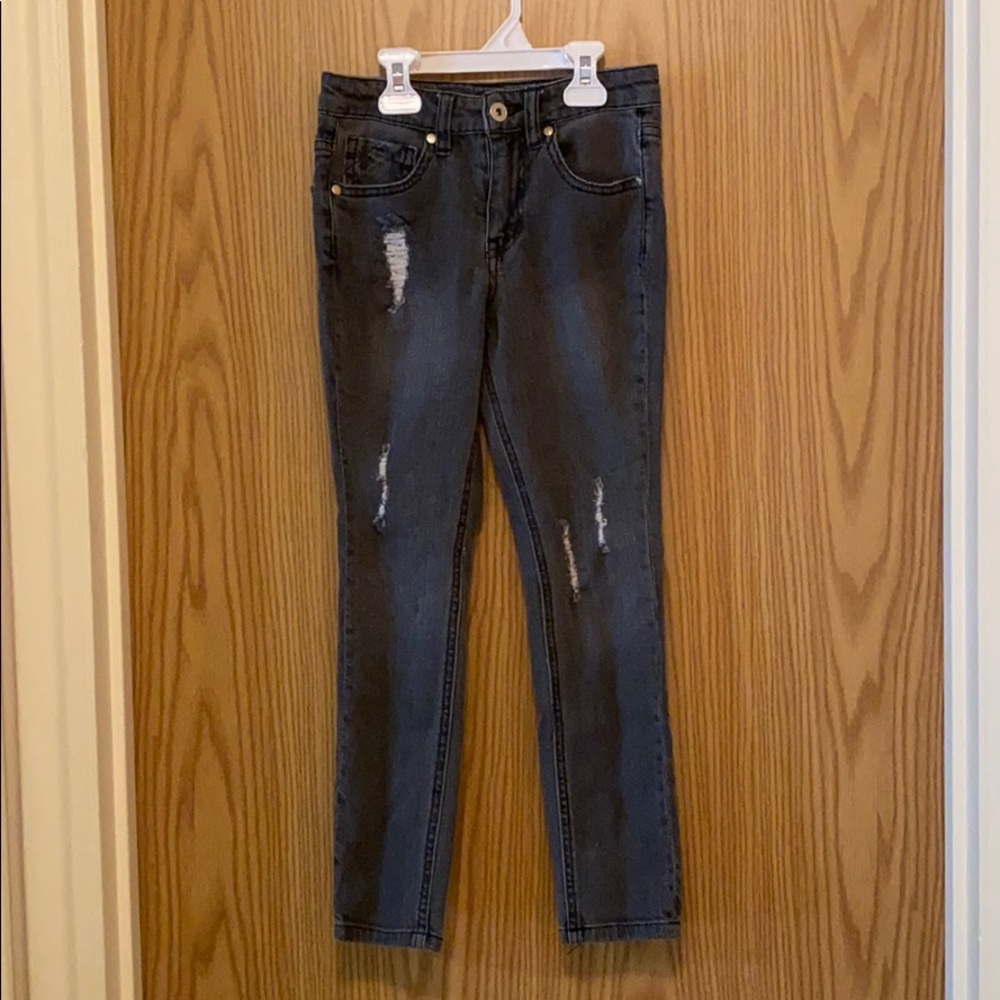 Girls black destructed skinnies